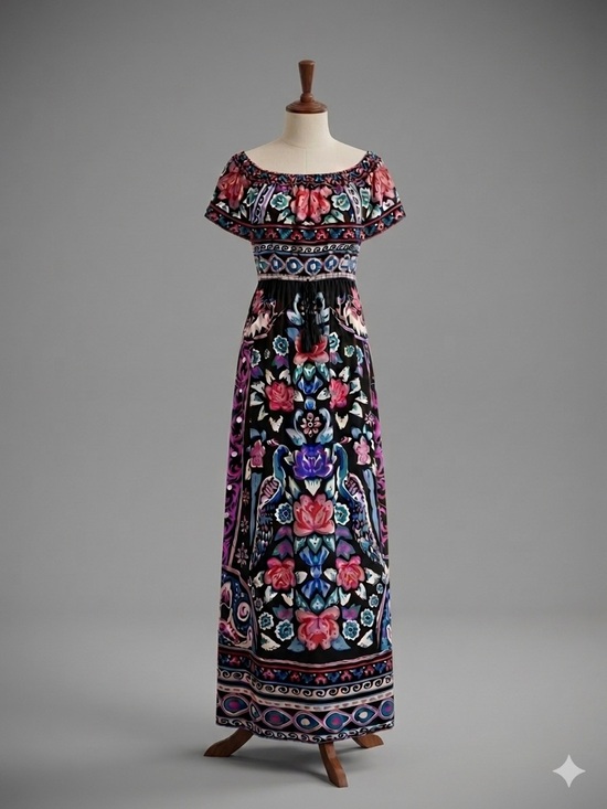Flying Tomato Dresses & Skirts - Flying Tomato Bohemian Floral Print Off-the-Shoulder Peacock Maxi Dress Size M